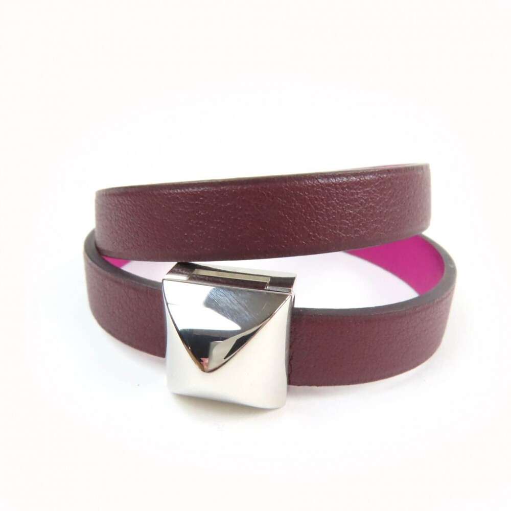 HERMES Purple Leather Charm Bracelet